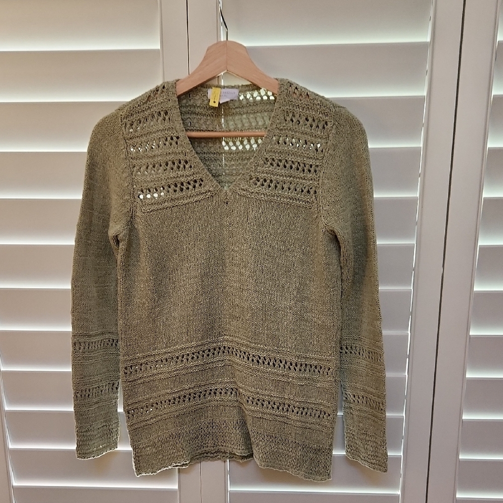 Charter Club Green V-Neck Sweater with Knitted Texture